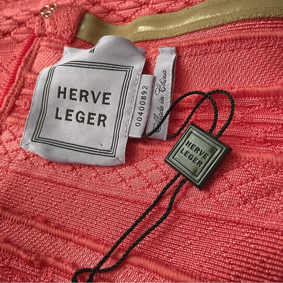 Herve Leger Akari Embossed Bandage Mini Dress Hibiscus Coral Pink Medium NWOT - Picture 13 of 17